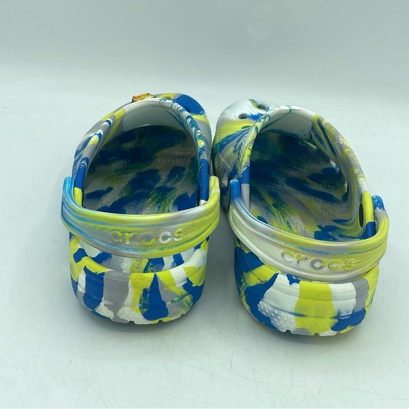 CROCS Classic Clog Youth Size C 12 Marbled Tie Dye Blue Yellow + Super Sonic - Picture 6 of 12